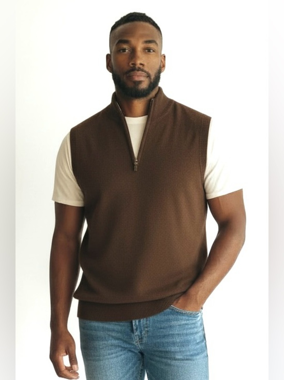 Thomas Dean Brow Extra Fine Merino Wool 1/4 Zip Vest Men’s Size XL